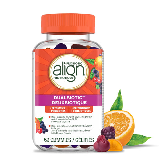 Align DUALBIOTIC PREbiotic + PRObiotic Gummies for Women & Men, Helps Support a Healthy Digestive System, Made With Naturally Fruit Flavours, 60 Count - Available at All In One Marketplace Canada