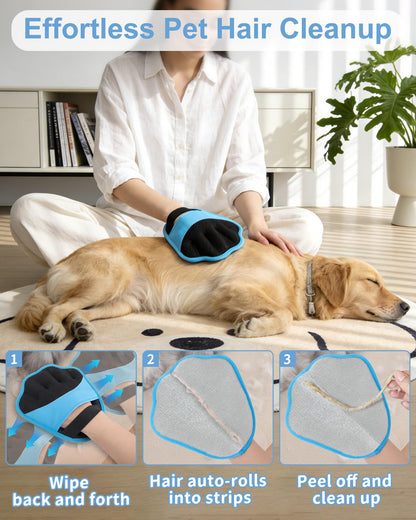 Upgraded Pet Hair Removal Glove, 2 Pair Five-Finger Electrostatic Pet Hair Removal Glove for Cats & Dogs, Reusable Magic Brush for Laundry, Couch, Carpet, Car Seat, Pet Hair Remover Tool (Blue)