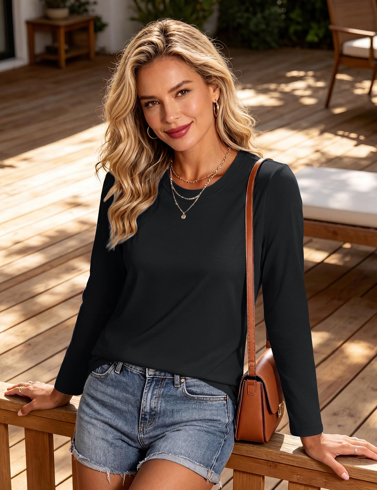 MAGCOMSEN Womens Long Sleeve Shirts Fall Clothes Basic Cotton Top Black L 🍁 All In One Marketplace Canada