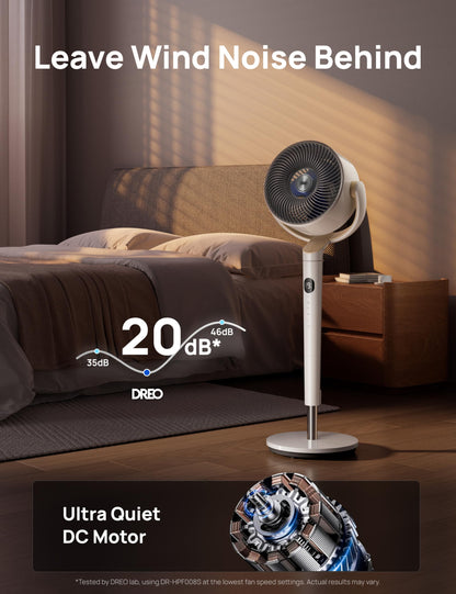 DREO Smart Fan for Bedroom, 120° +120° Omni-Directional Oscillating Fans, 90ft Quiet Pedestal Fan with RGB Light, 9 Speeds, 6 Modes, 20dB, 8H Timer, Wi-Fi/Voice/Alexa, 37-42" Floor Fans with Remote 🍁 All In One Marketplace Canada