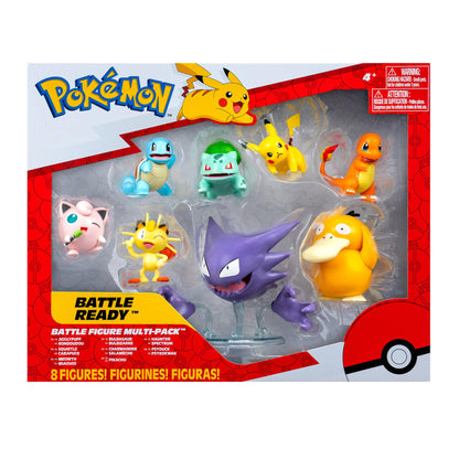 Pokémon Battle Action Figure Multi 8 Pack - Comes with 2” Pikachu, 2” Bulbasaur, 2” Squirtle, 2” Charmander, 2” Meowth, 2" Jigglypuff, 3” Loudred, and 3” Psyduck