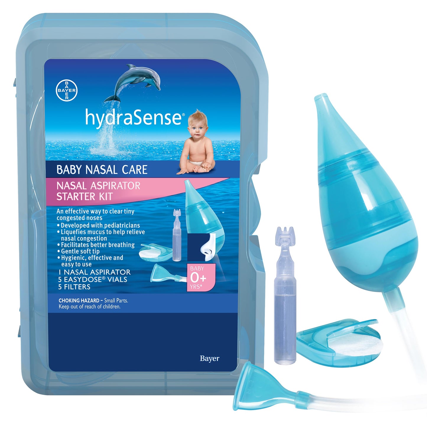 hydraSense Baby Nasal Aspirator, Baby Nasal Care, Gently Relieves Congestion in Babies, Non-medicated, With 100% Natural Source Seawater, Preservative-Free, 1 Kit