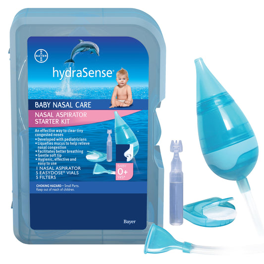 hydraSense Baby Nasal Aspirator, Baby Nasal Care, Gently Relieves Congestion in Babies, Non-medicated, With 100% Natural Source Seawater, Preservative-Free, 1 Kit