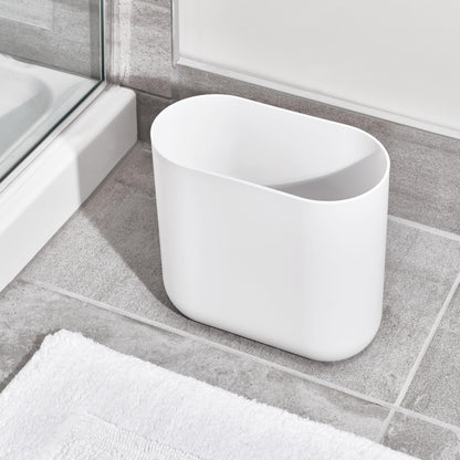 iDesign Cade Oval Slim Trash Can, Compact Waste Basket Garbage Can for Bathroom, Bedroom, Home Office, Dorm, College - Matte White/Gray