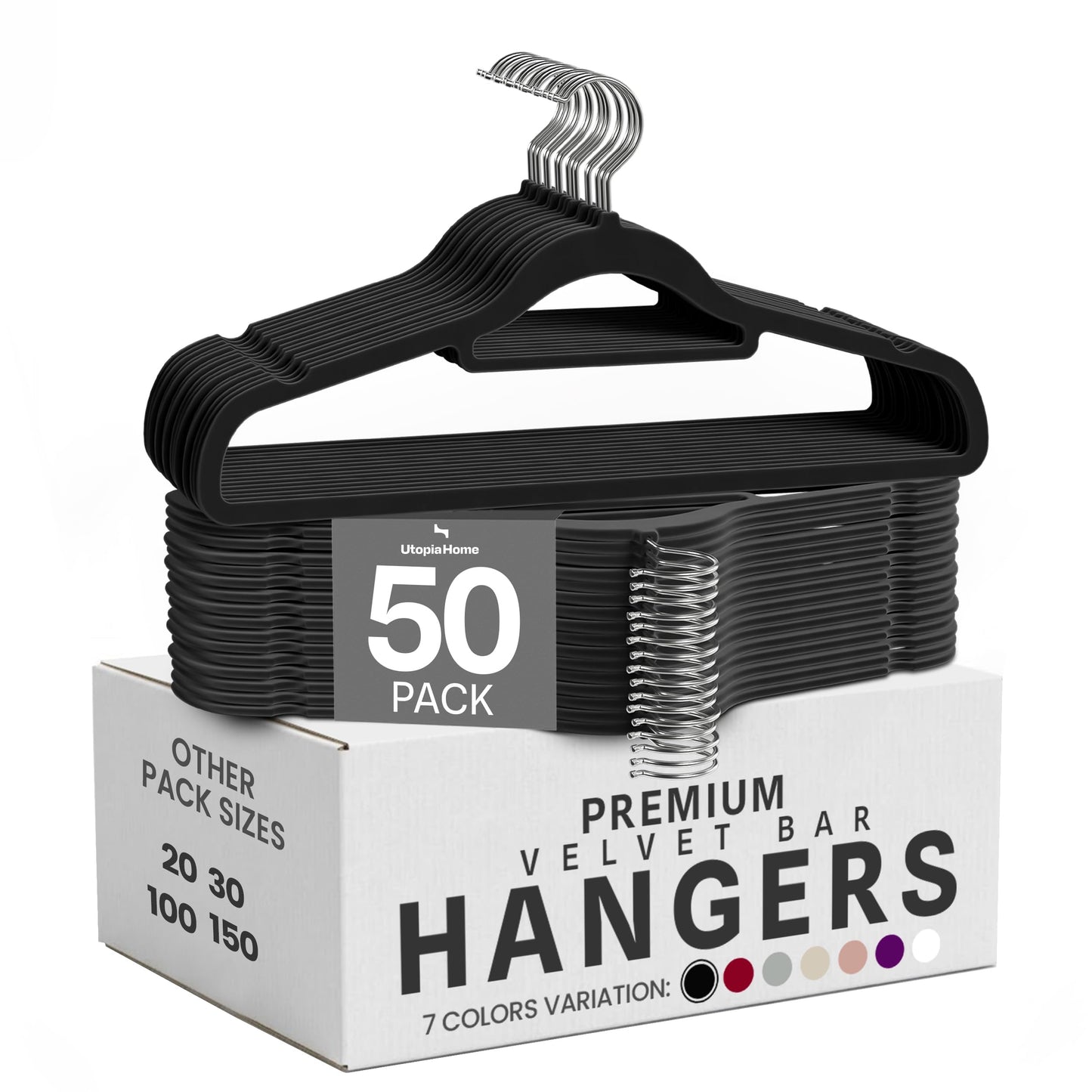 Utopia Home Premium Velvet Hangers 50 Pack - Non-Slip Clothes Hangers with Tie Bar - Black Hangers - Standard Hangers with 360 Degree Rotatable Hook - Heavy Duty Coat Hangers