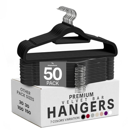 Utopia Home Premium Velvet Hangers 50 Pack - Non-Slip Clothes Hangers with Tie Bar - Black Hangers - Standard Hangers with 360 Degree Rotatable Hook - Heavy Duty Coat Hangers