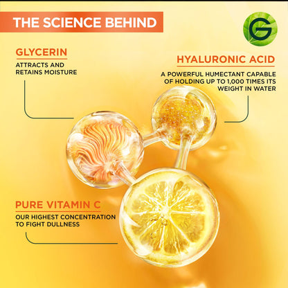 Garnier SkinActive Brightening Night Vitamin-C Serum, with Hyaluronic Acid, Brightens & Smoothens Skin in just 3 Nights, for All Skin Types, even Sensitive Skin - 30ml