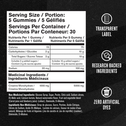 Jacked Factory Creatine Gummies 5g Daily Dose (1g per Gummy) - Creatine Monohydrate Gummy for Men and Women, Vegan-Friendly, Travel-Friendly, Third-Party Tested - 150 Gummies, Watermelon - Available at All In One Marketplace Canada