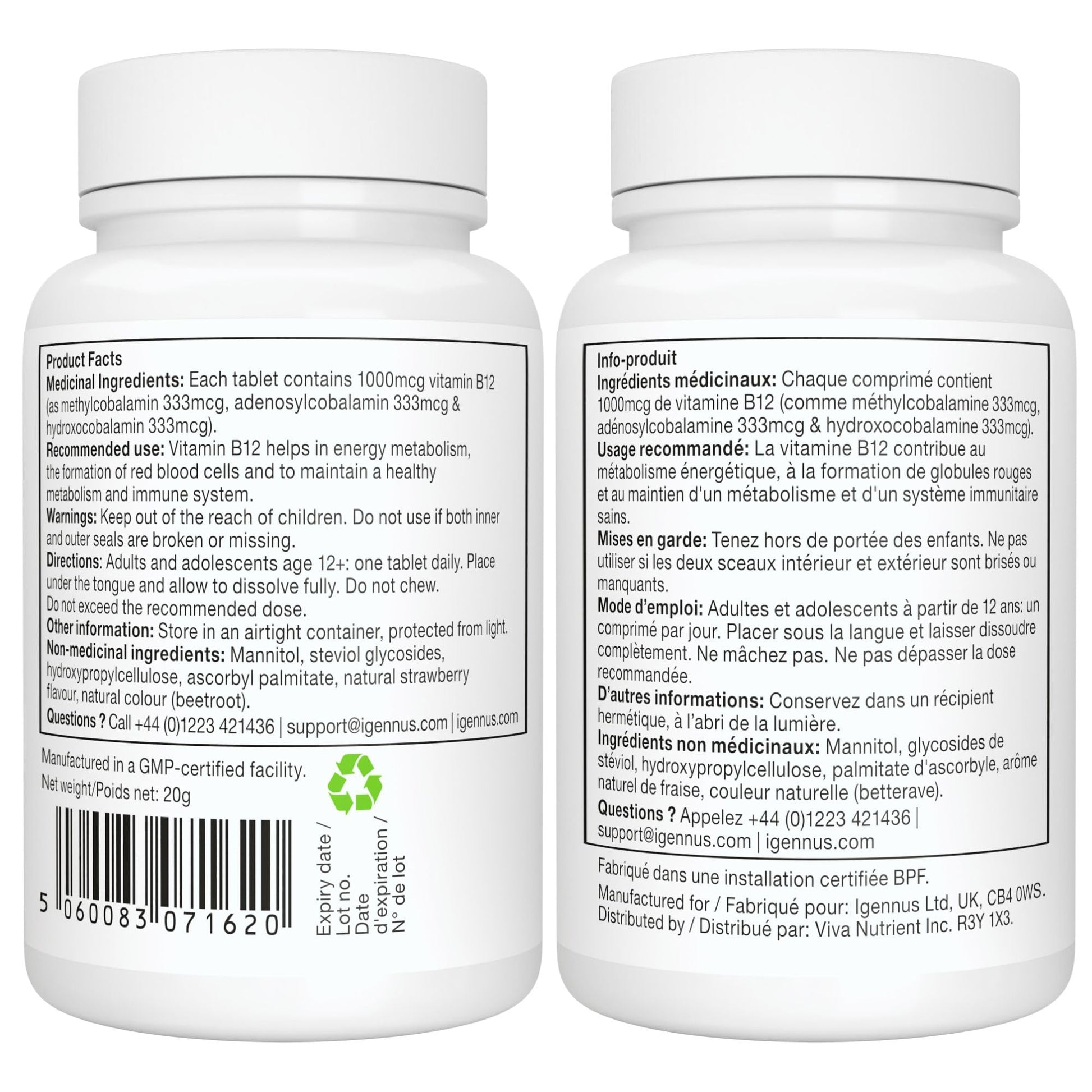 Igennus Sublingual Vitamin B12-Complex 1000mcg, Methylated B12, 180 Serving - Available at All In One Marketplace Canada