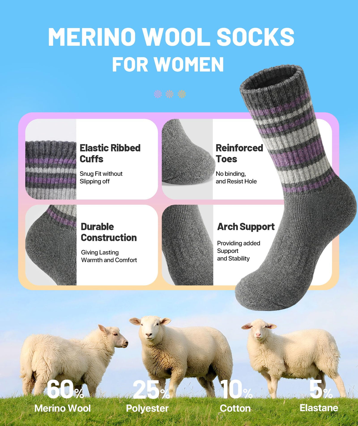SIMIYA Merino Wool Socks for Women 5 Pairs Extra Thick Winter Thermal Warm 🍁 All In One Marketplace Canada