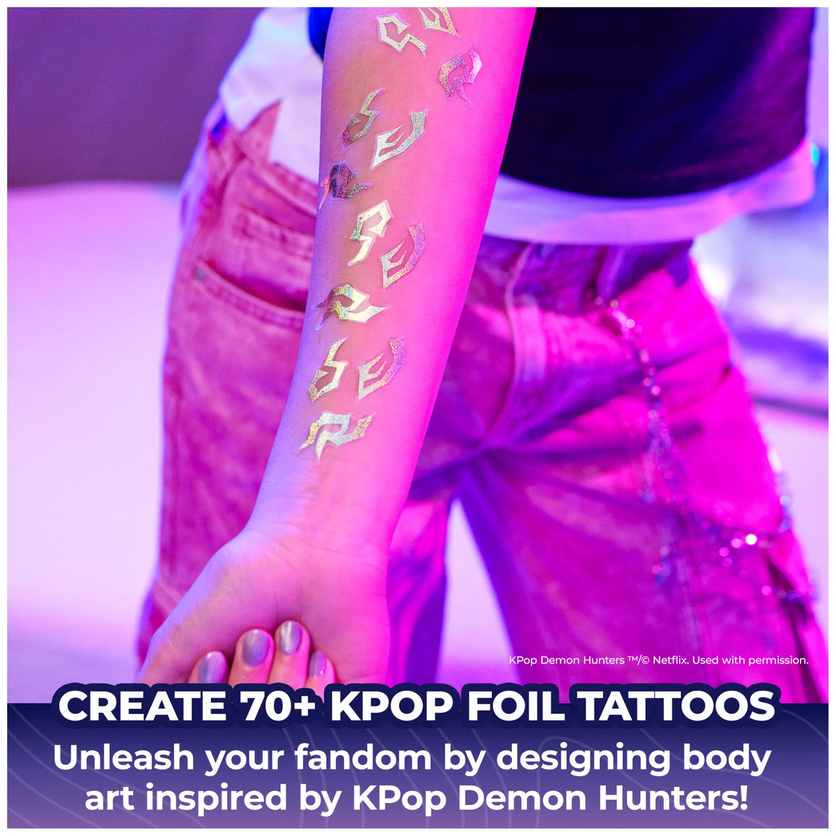 Cool Maker KPop Demon Hunters HUNTR/X Shimmer Foil Tattoos, Ages 7+