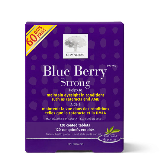 New Nordic Blue Berry Strong 120 Coated Tablets, 60-Day Supply, Vegan Eye Support Supplement with Bilberry & Lutein for Clear Vision & Macular Health - Available at All In One Marketplace Canada
