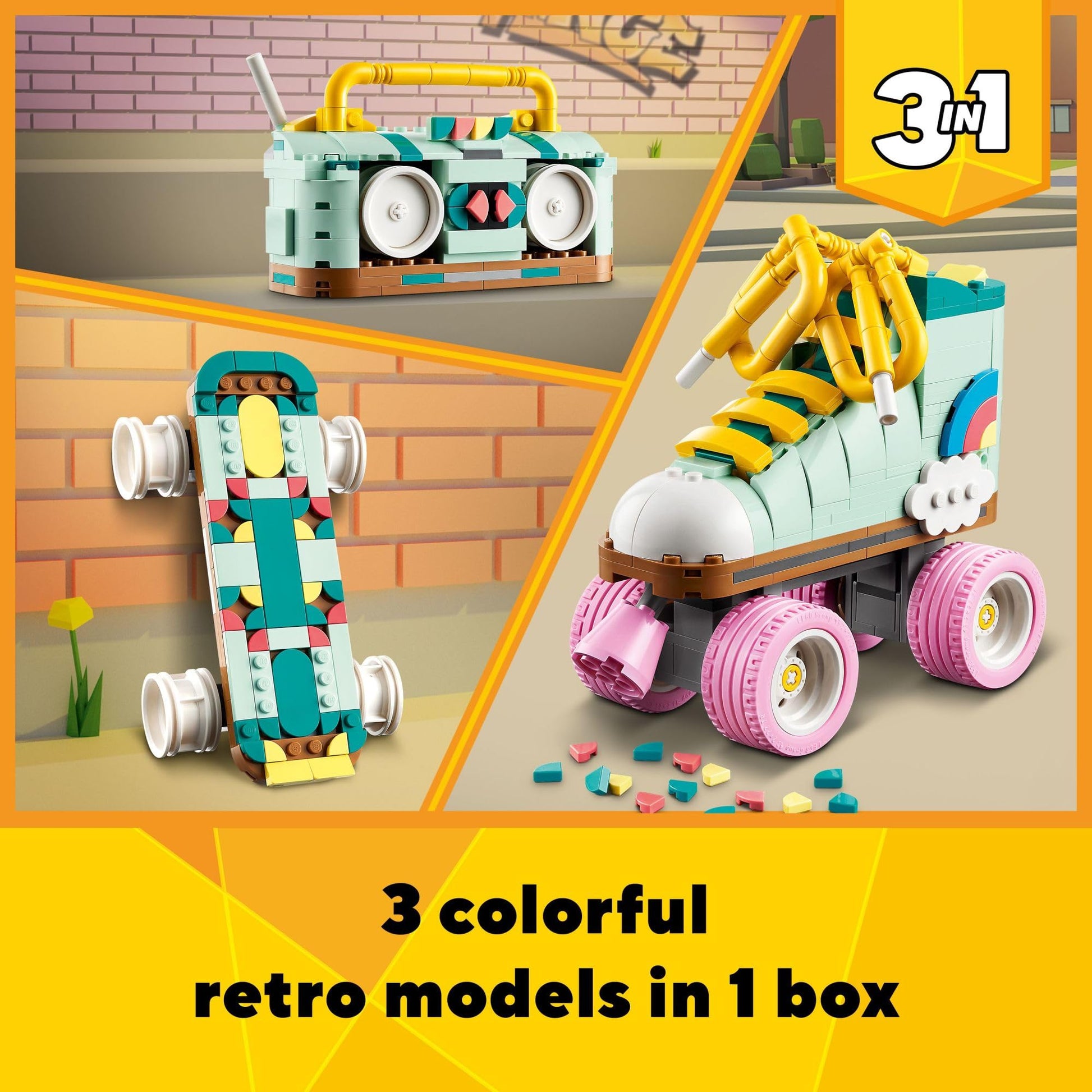 LEGO Creator 3 in 1 Retro Roller Skate Building Kit, Transforms from Roller Skate Toy to Mini Skateboard to Boom Box Radio, Birthday Gift for Skaters, Cool Toy for Boys and Girls Ages 8 and Up, 31148 LEGO