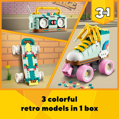 LEGO Creator 3 in 1 Retro Roller Skate Building Kit, Transforms from Roller Skate Toy to Mini Skateboard to Boom Box Radio, Birthday Gift for Skaters, Cool Toy for Boys and Girls Ages 8 and Up, 31148 LEGO