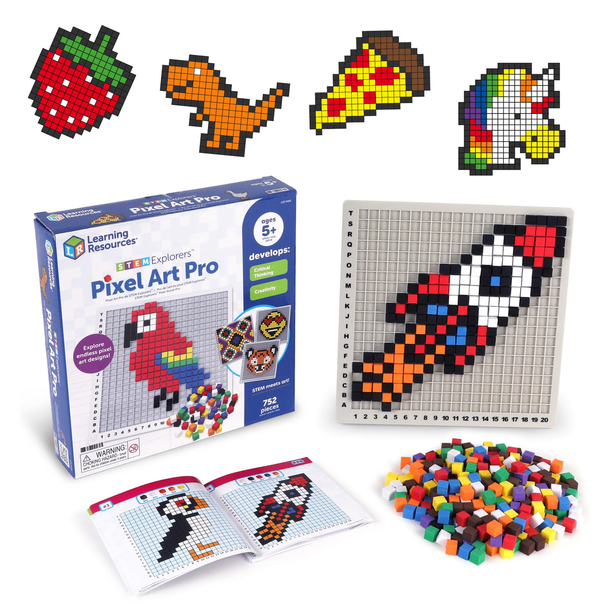 Learning Resources STEM Explorers Pixel Art Pro - Critical Thinking, Math Manipulatives, Problem Solving Skills, Pattern Blocks, Brain Games, Montessori, Fine Motor Skills, Gifts for Boys and Girls