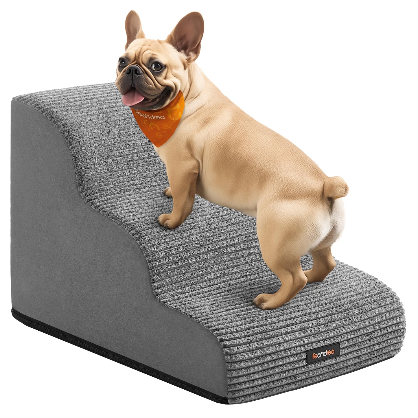 Feandrea 3-Step Dog Stairs, Dog Steps for Bed, Sofa, Waterproof Pet Stairs with Anti-Slip Designs, Gentle Slope, Removable Washable Cover, Handle, Dove Grey UPPS003G01 Feandrea