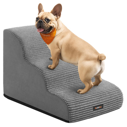 Feandrea 3-Step Dog Stairs, Dog Steps for Bed, Sofa, Waterproof Pet Stairs with Anti-Slip Designs, Gentle Slope, Removable Washable Cover, Handle, Dove Grey UPPS003G01 Feandrea