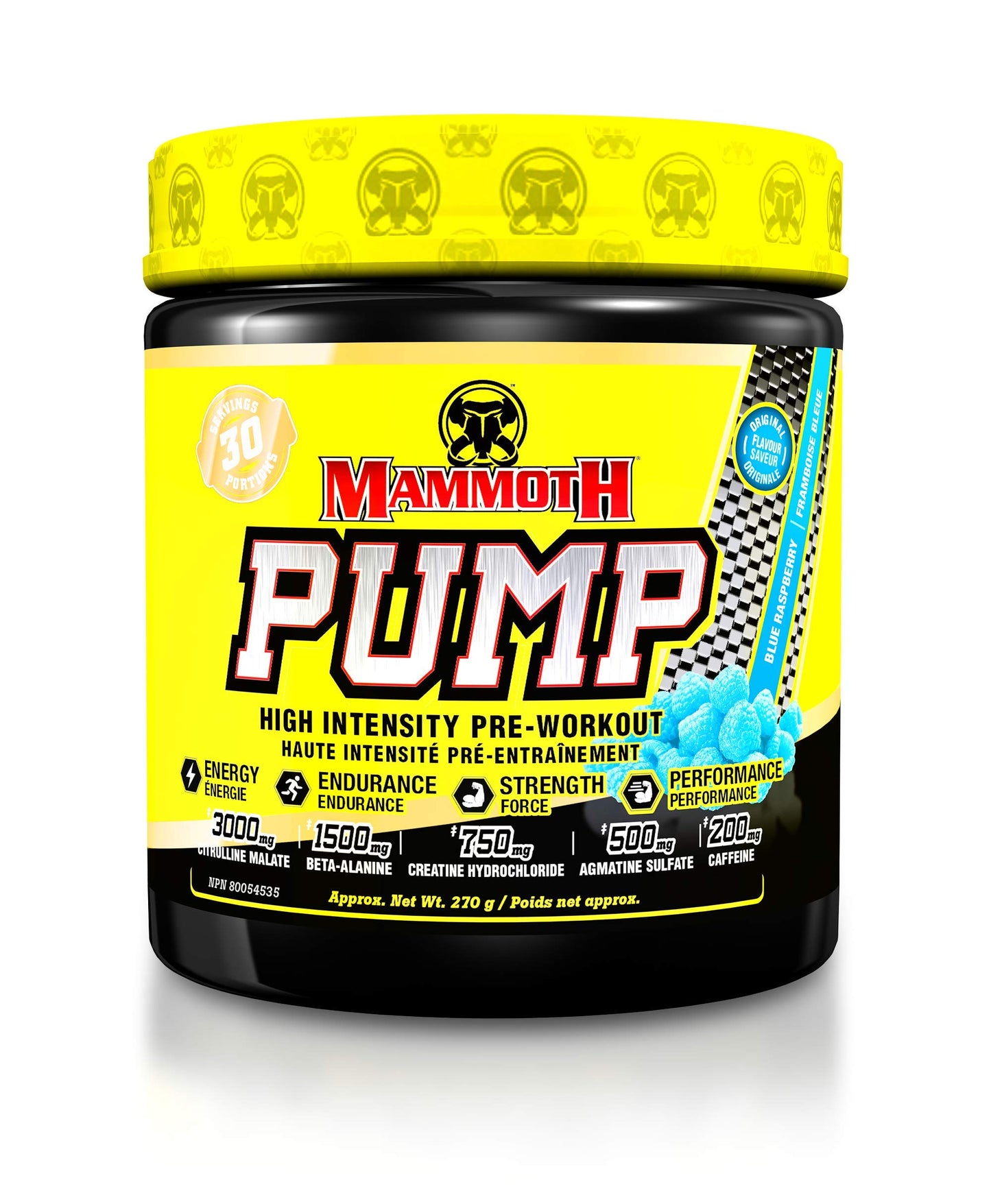 MAMMOTH PUMP – Pre Workout Powder, Superior Muscle Pumps, Increase Strength & Endurance, Explosive Power & Energy Supplement, Heightened Focus, Quick Recovery, Reduced Soreness (30 Serves, Blue Raspberry) MAMMOTH