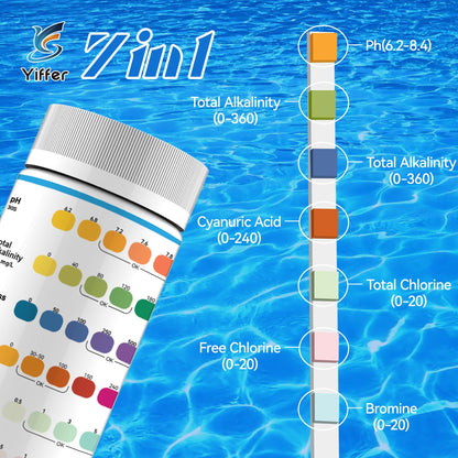 175-Count 7-Way Hot Tub & Pool Test Strips - Accurate Test Bromine, Total Alkalinity, pH, Free Chlorine, Total Hardness, Cyanuric Acid, and Total Chlorine