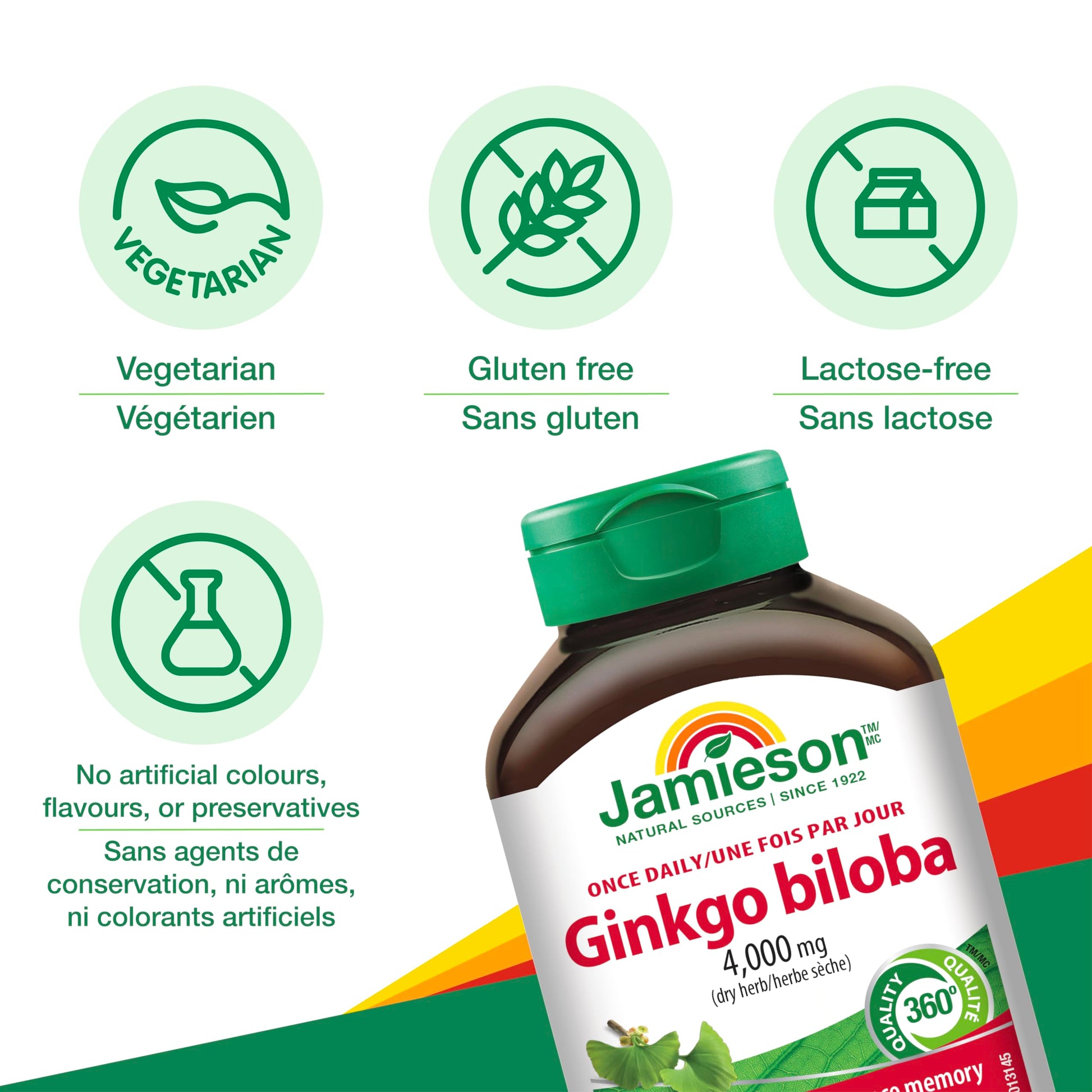 Jamieson Ginko Biloba 4,000 mg, Helps Enhance Cognitive Function, Improve Memory, and Supports Peripheral Circulation. Vegetarian, Gluten-Free, 90 Count - Available at All In One Marketplace Canada