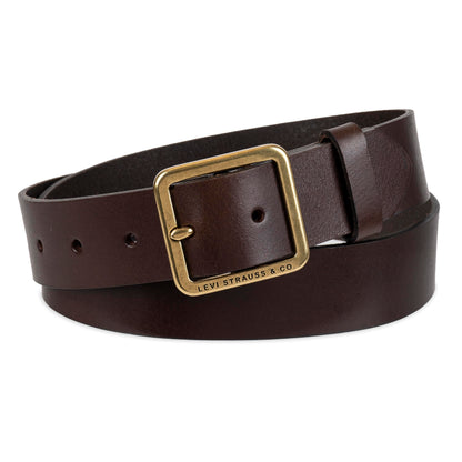 Levi's Women's Slim Casual Leather Jean Belt with Square Center Bar Buckle (Regular and Plus Sizes), Brown Elevated, Medium