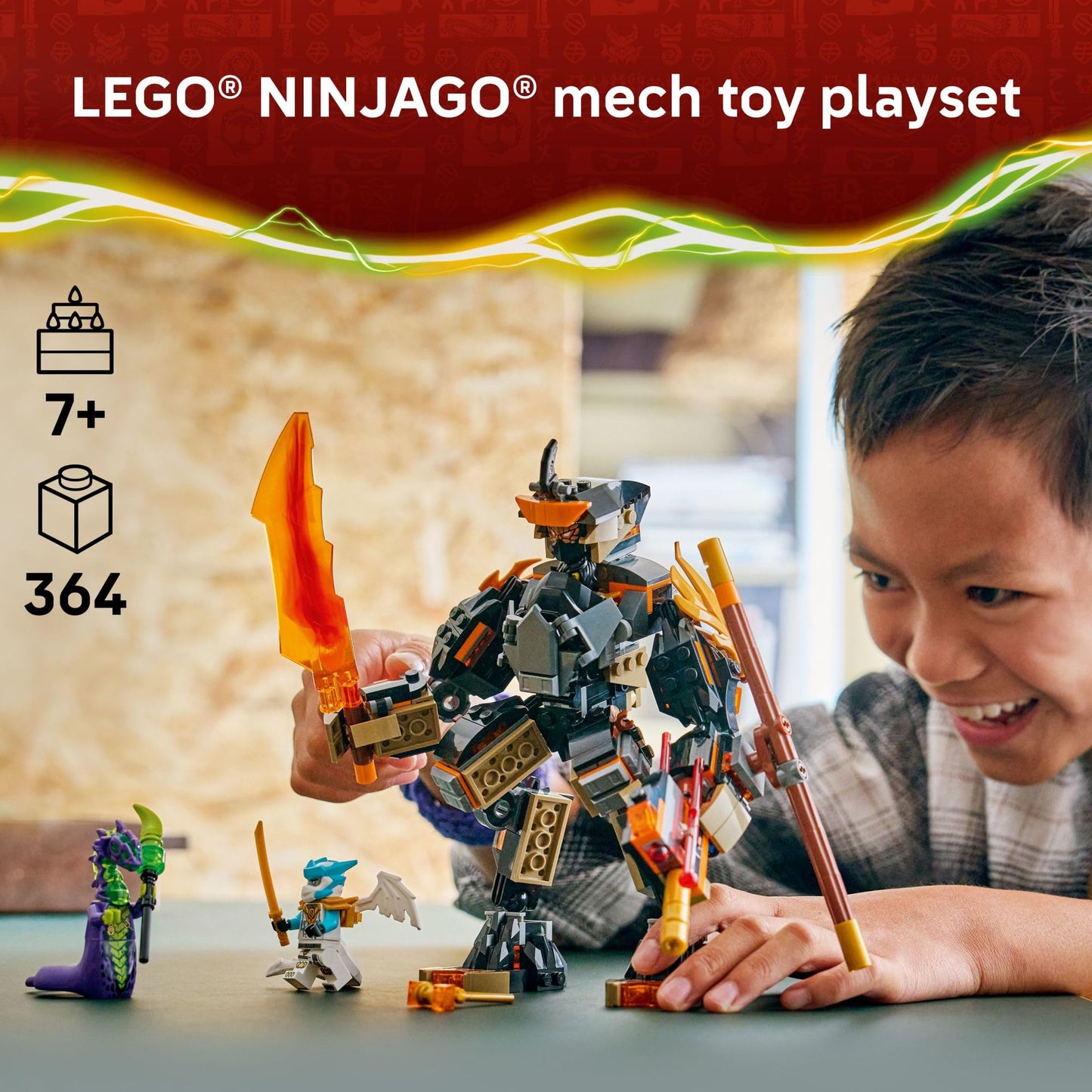 LEGO NINJAGO Cole’s Mission Mech & Dragon Zane Building Toy for Boys, Girls & Kids, Ages 7+ - Poseable Mech W/Cole, Acid Monster, & Zane Minifigures for Pretend Play - Gift Idea for Birthdays - 71854 LEGO
