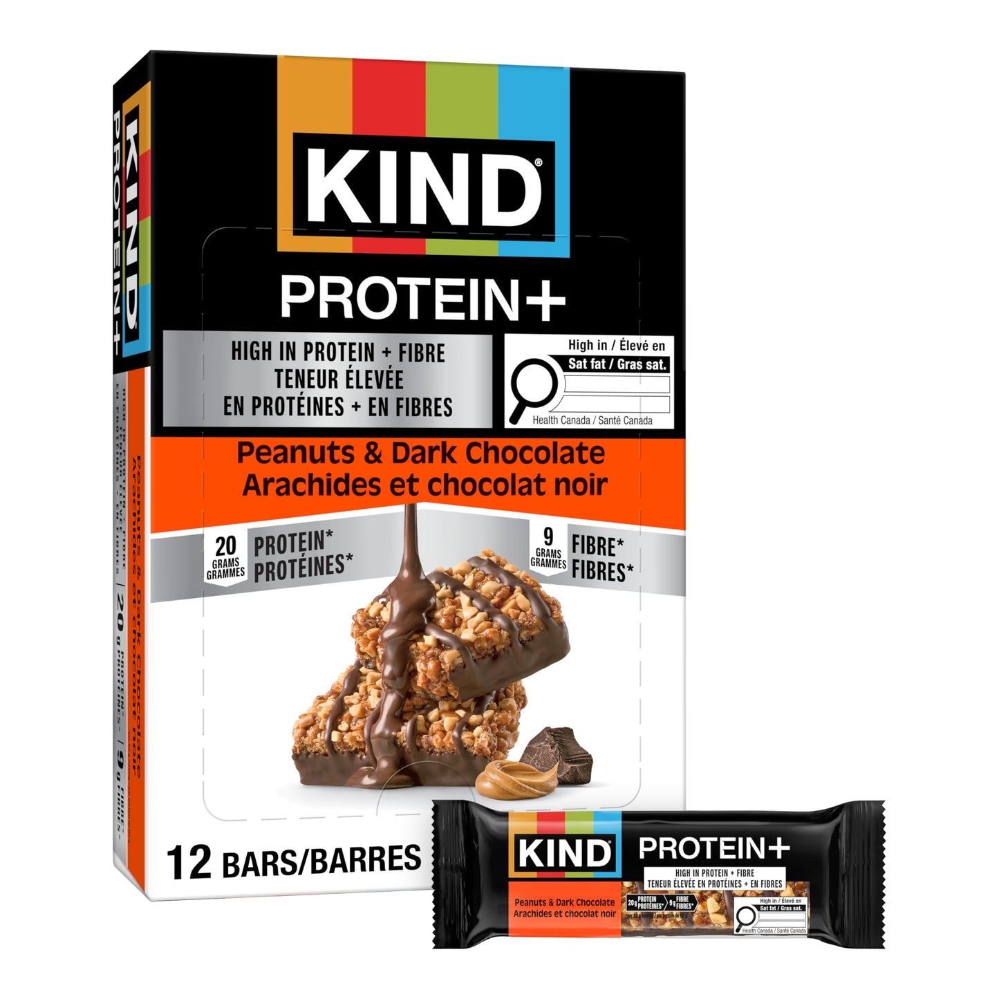 KIND PROTEIN+ Peanuts & Dark Chocolate, 62 g, 12 Count KIND