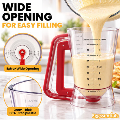 Eggssentials Pancake Dispenser for Batter - Pancake Mix Dispenser Cupcakes, and Muffins – Precision, Mess Free – Cake Mix Dispenser Bottle for Baking & Griddle - Red Color 🍁 All In One Marketplace Canada