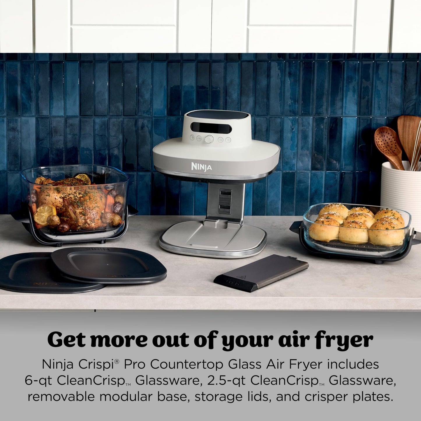 Ninja Crispi Pro 6-in-1 Glass Air Fryer | 6qt & 2.5qt Glass Containers with Storage Lids | Non-Toxic | Meal Prep, Microwave, Freezer & Dishwasher Safe | Air Fry, Bake & More | Bone | AS101CLG - Available at All In One Marketplace Canada