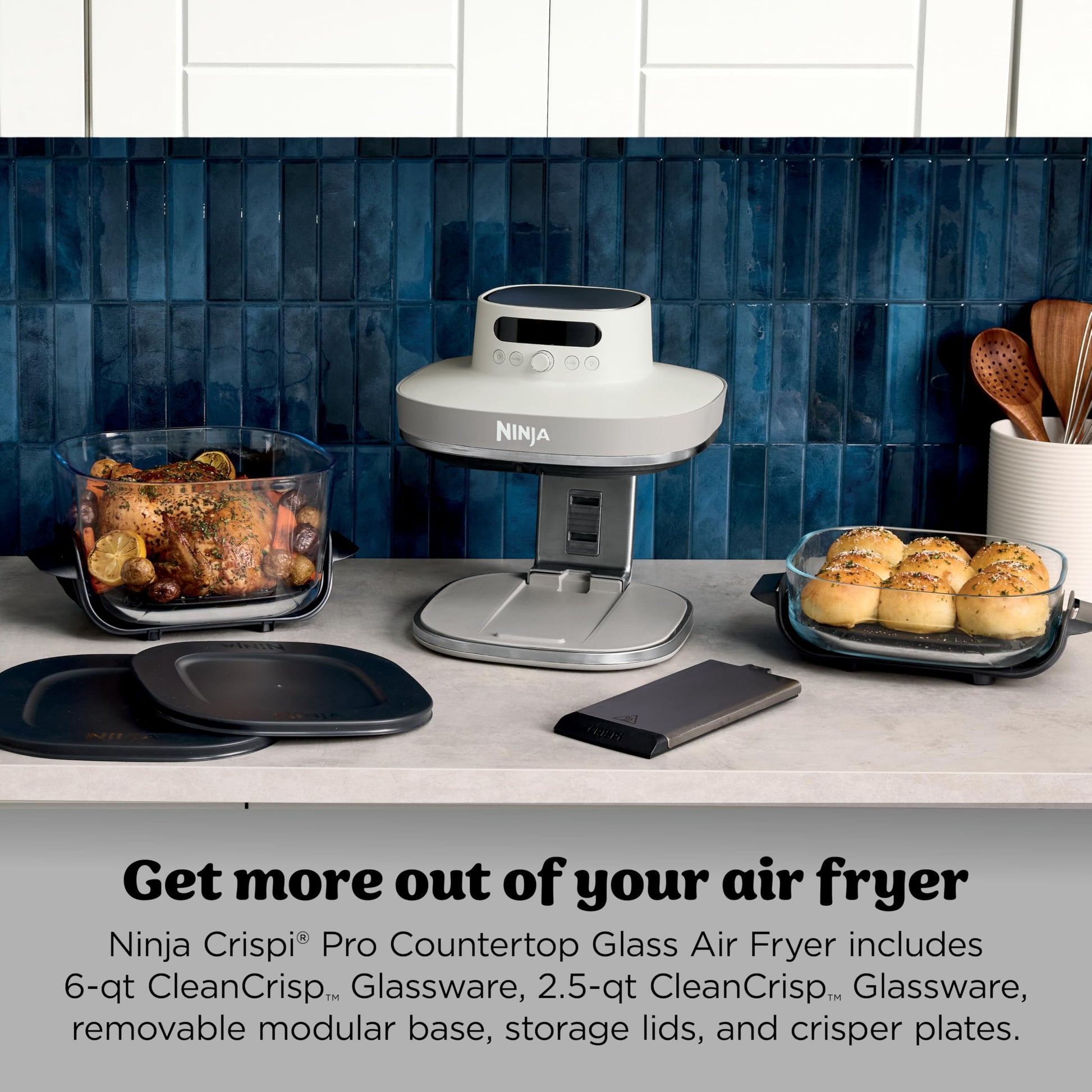Ninja Crispi Pro 6-in-1 Glass Air Fryer | 6qt & 2.5qt Glass Containers with Storage Lids | Non-Toxic | Meal Prep, Microwave, Freezer & Dishwasher Safe | Air Fry, Bake & More | Bone | AS101CLG - Available at All In One Marketplace Canada
