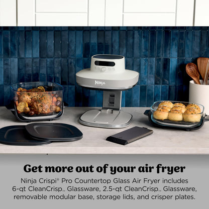 Ninja Crispi Pro 6-in-1 Glass Air Fryer | 6qt & 2.5qt Glass Containers with Storage Lids | Non-Toxic | Meal Prep, Microwave, Freezer & Dishwasher Safe | Air Fry, Bake & More | Bone | AS101CLG - Available at All In One Marketplace Canada