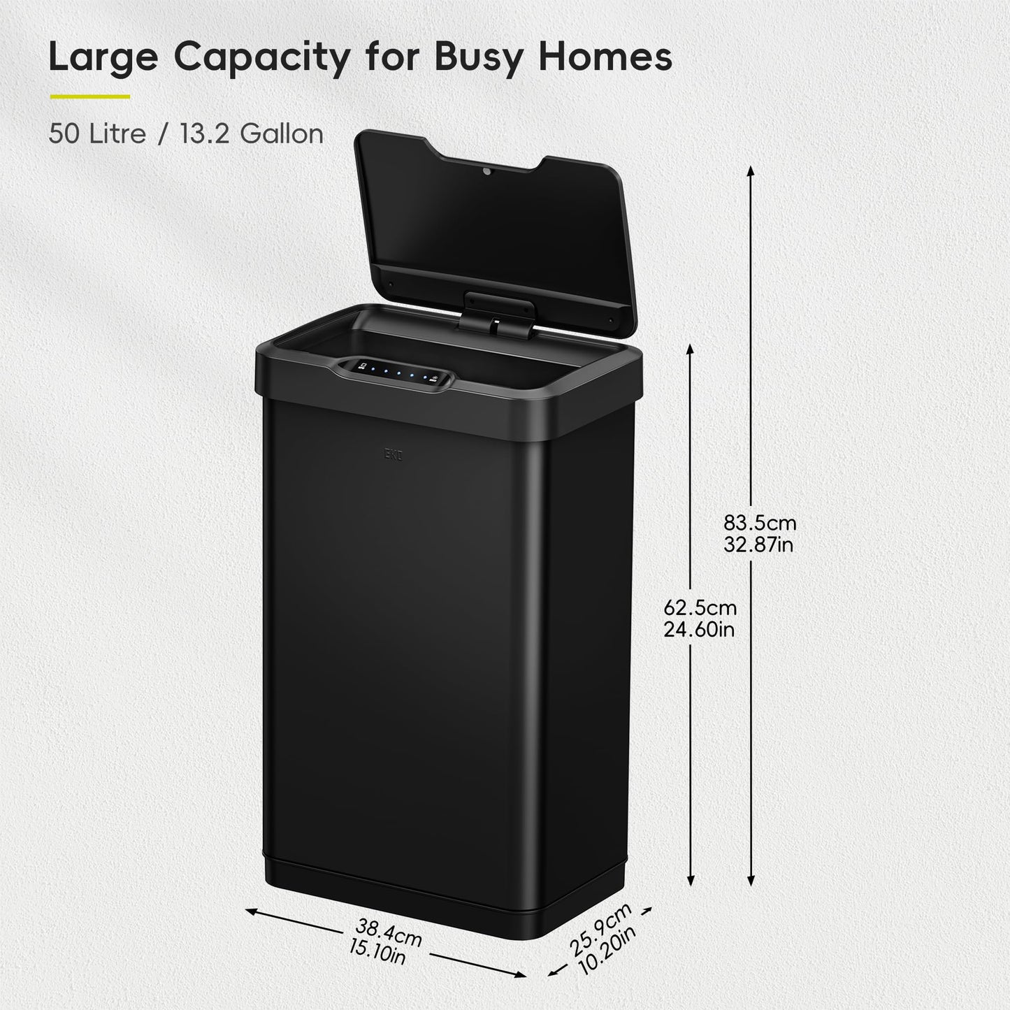 EKO Mirage-T 50 Liter / 13.2 Gallon Touchless Rectangular Motion Sensor Trash Can, Brushed Stainless Steel Finish 🍁 All In One Marketplace Canada