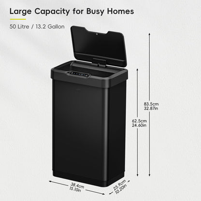 EKO Mirage-T 50 Liter / 13.2 Gallon Touchless Rectangular Motion Sensor Trash Can, Brushed Stainless Steel Finish 🍁 All In One Marketplace Canada