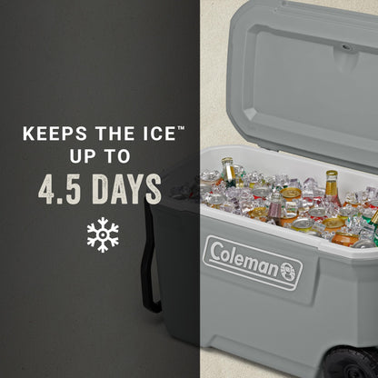 Coleman Classic Series 62-Qt Insulated Portable Cooler w/Heavy Duty Wheels, 58L Leak-Proof Wheeled Cooler w/ 101 Can Capacity, Keeps Ice for up to 5 Days, Great for Beach, Camping, Sports - Available at All In One Marketplace Canada