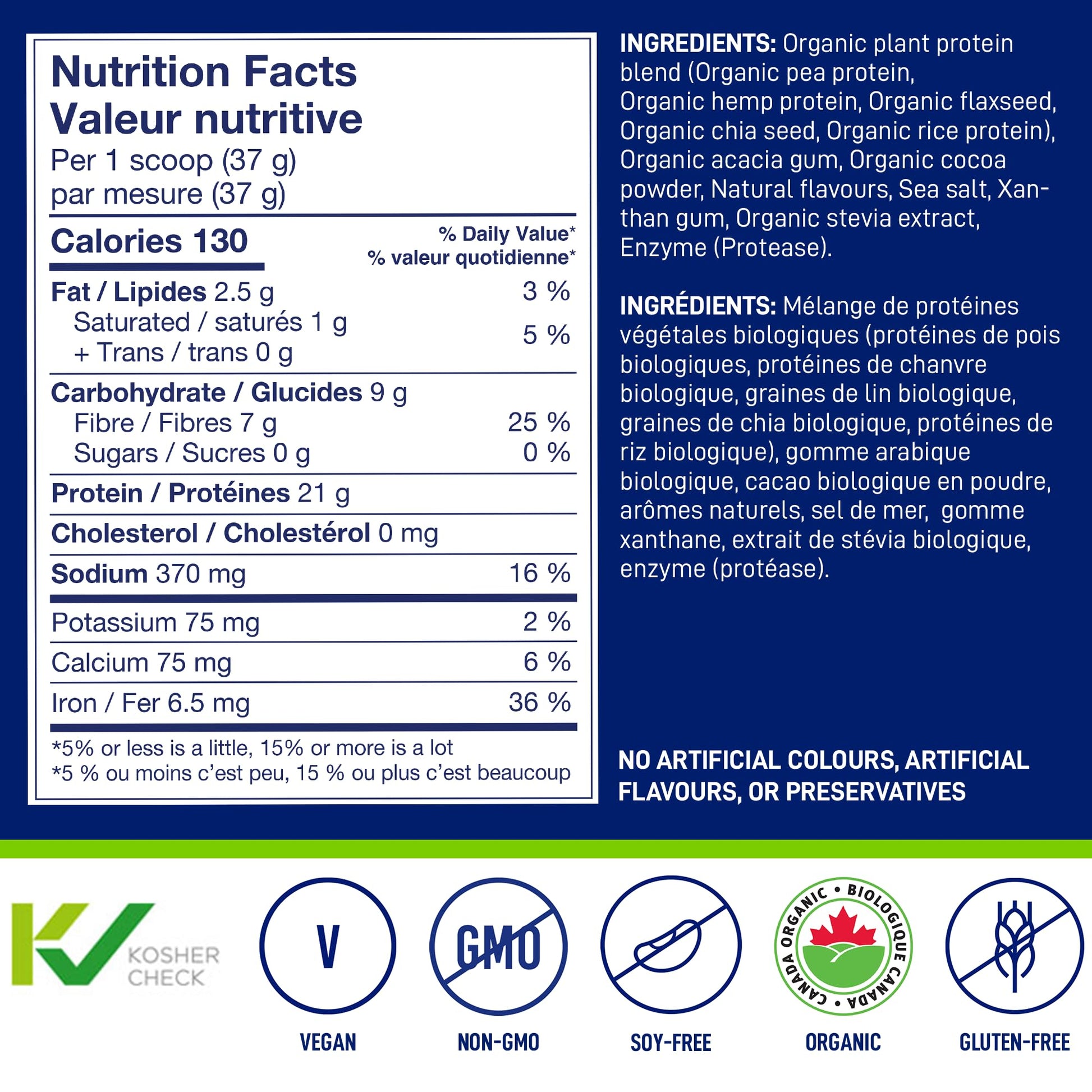LEANFIT ORGANIC PLANT-BASED PROTEIN, Natural Chocolate - Vegan, Soy Free, Gluten Free, Dairy Free, Sugar Free - 21g Protein, 40 Servings, 1.5kg Bag