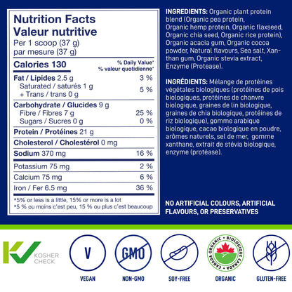 LEANFIT ORGANIC PLANT-BASED PROTEIN, Natural Chocolate - Vegan, Soy Free, Gluten Free, Dairy Free, Sugar Free - 21g Protein, 40 Servings, 1.5kg Bag