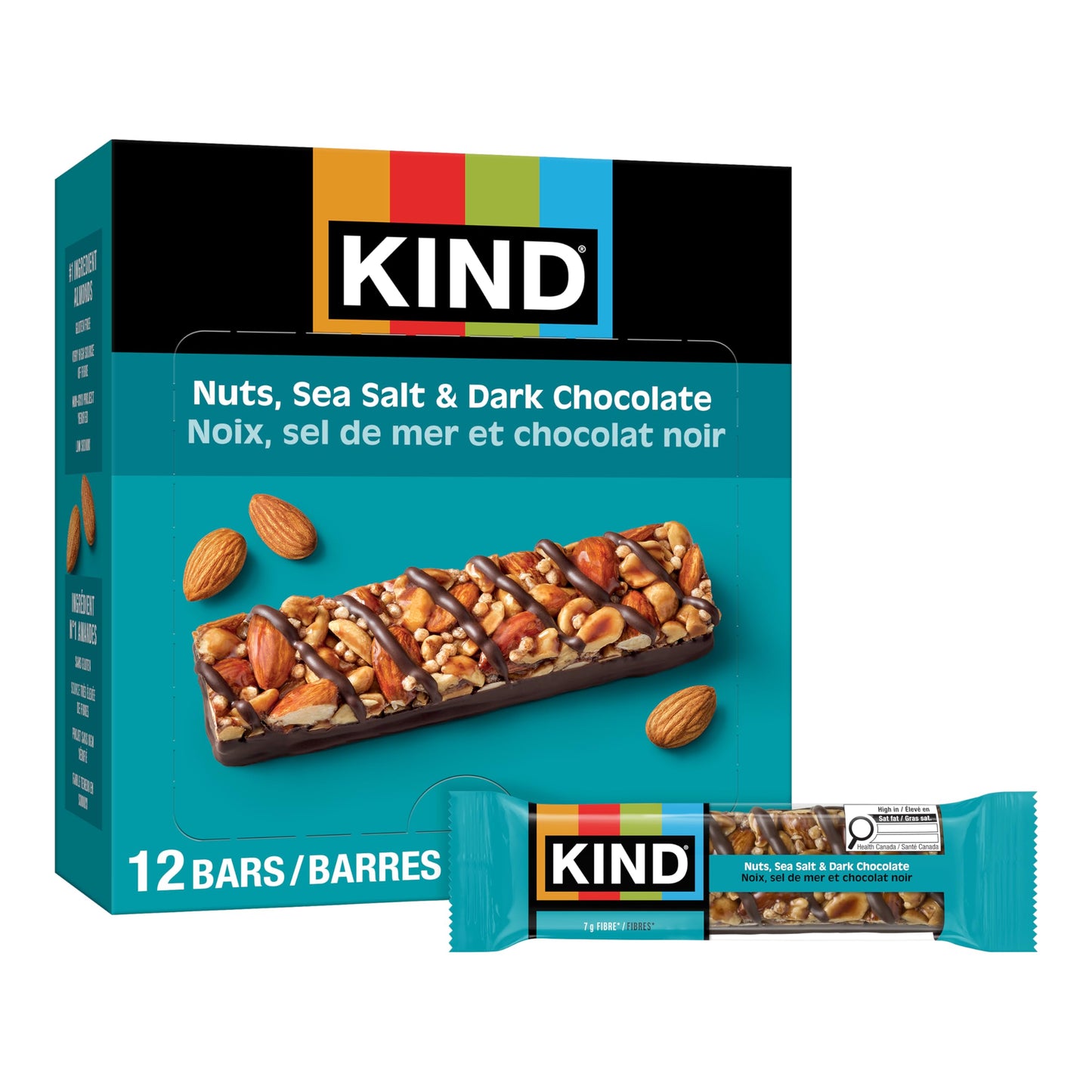 KIND Healthy Snacks Bars, Nuts, Sea Salt, & Dark Chocolate, Gluten Free, Low Sugar, High Fiber Snacks, 6g Protein, 12 Count - Available at All In One Marketplace Canada