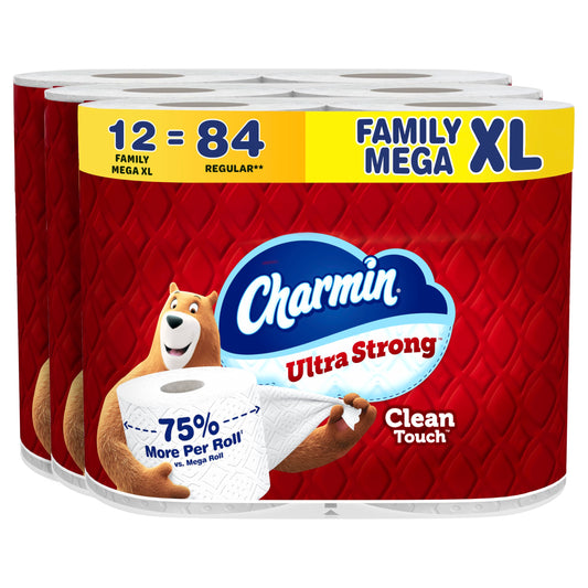 Charmin Toilet Paper Ultra Strong Clean Touch, 12 Family Mega XL Rolls = 84 Regular Rolls