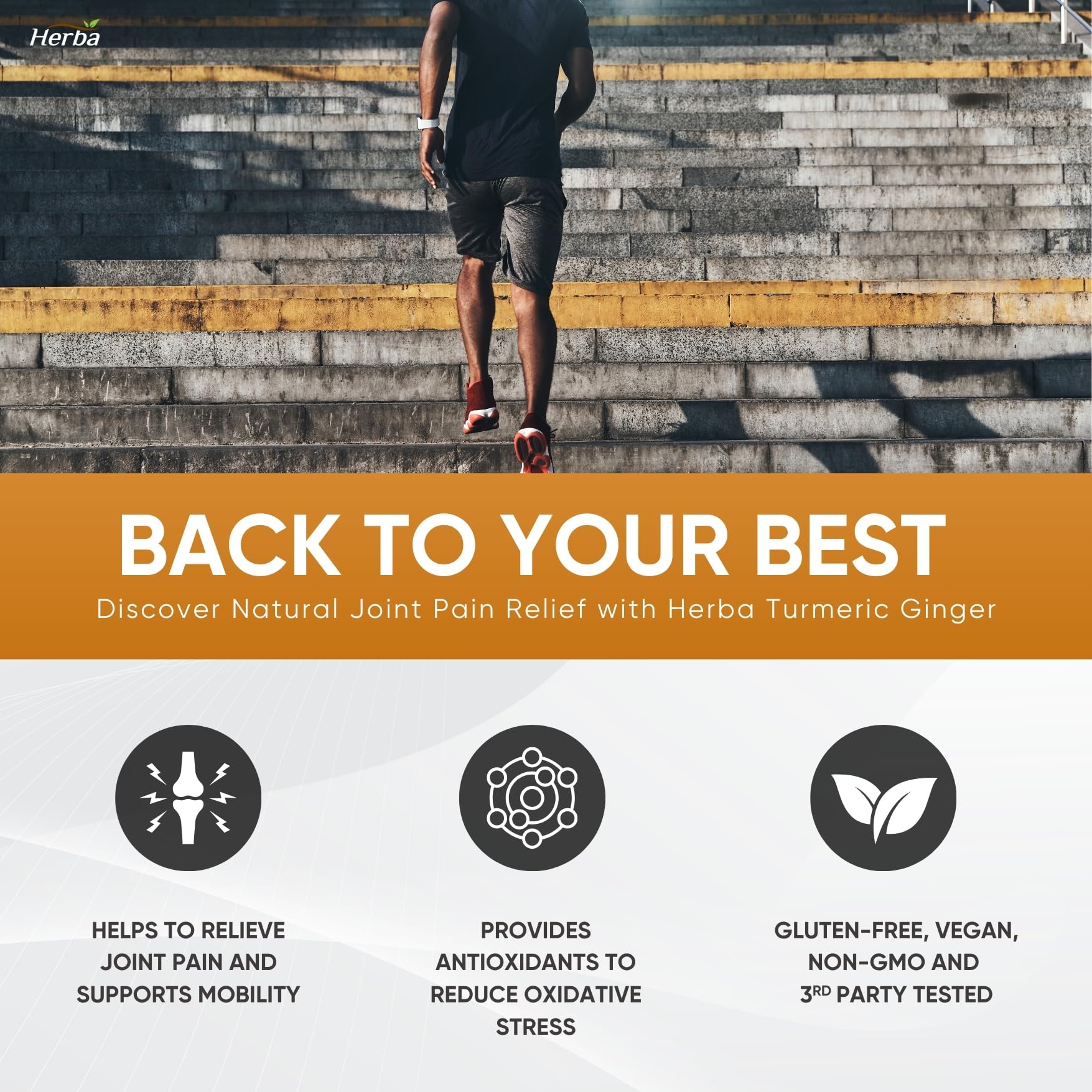 Herba Turmeric Supplements for Inflammation with Black Pepper and Ginger - 180 Capsules | 5,555mg Equiv. with 95% Turmeric Curcumin Supplements with Black Pepper | Joint Pain Relief | Made in Canada - Available at All In One Marketplace Canada