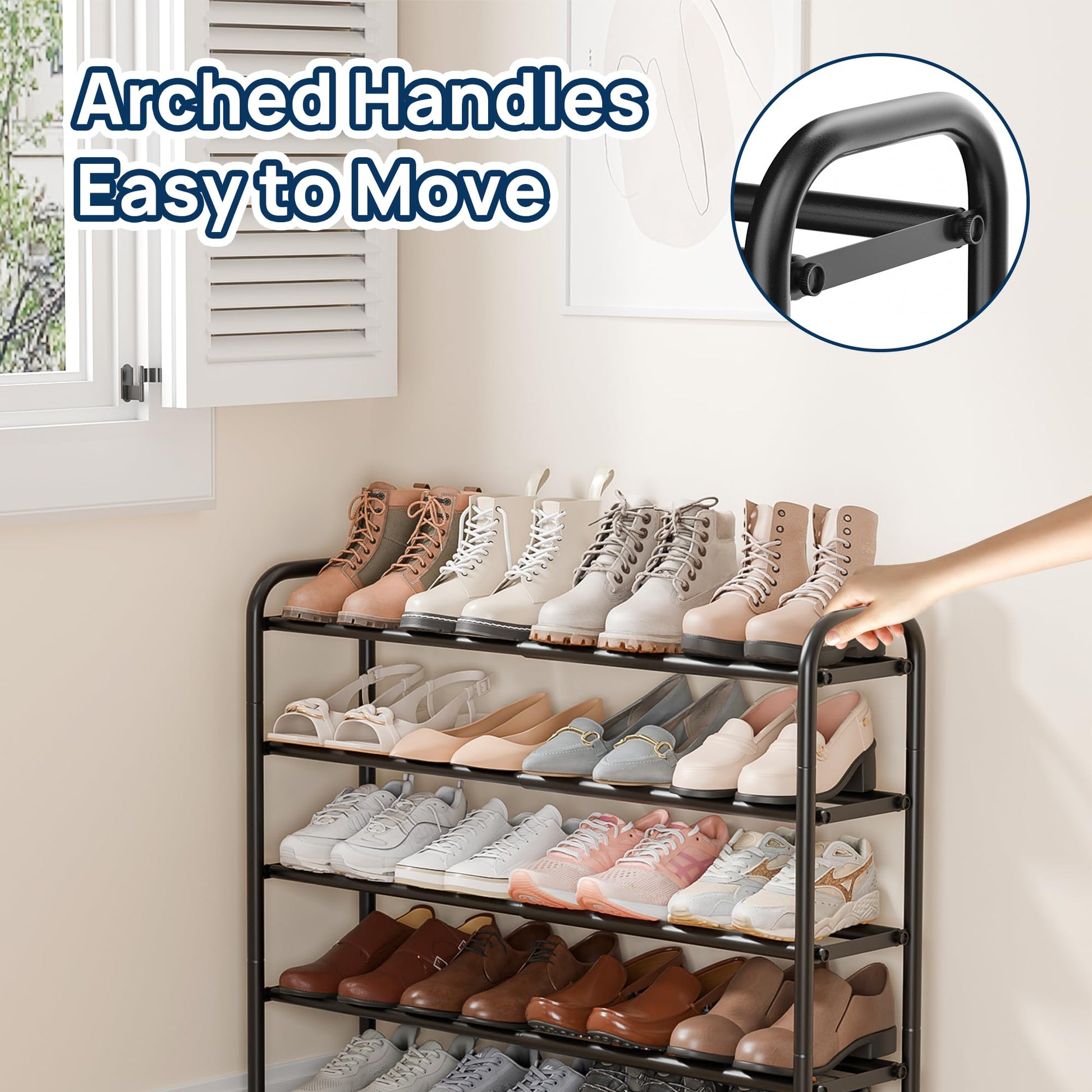 ENJOYBASICS Expandable Metal Shoe Racks for Closet, 4 Tier Adjustable Shoe Organizer Shelf, Black Free Standing Rack Storage for Entryway