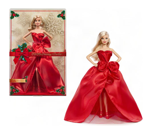 Barbie Signature Doll, 2026 Holiday Barbie Blonde Fashion Doll Wearing Red Gown with Bow, Seasonal Collector Doll in Displayable Packaging & Doll Stand 🍁 All In One Marketplace Canada