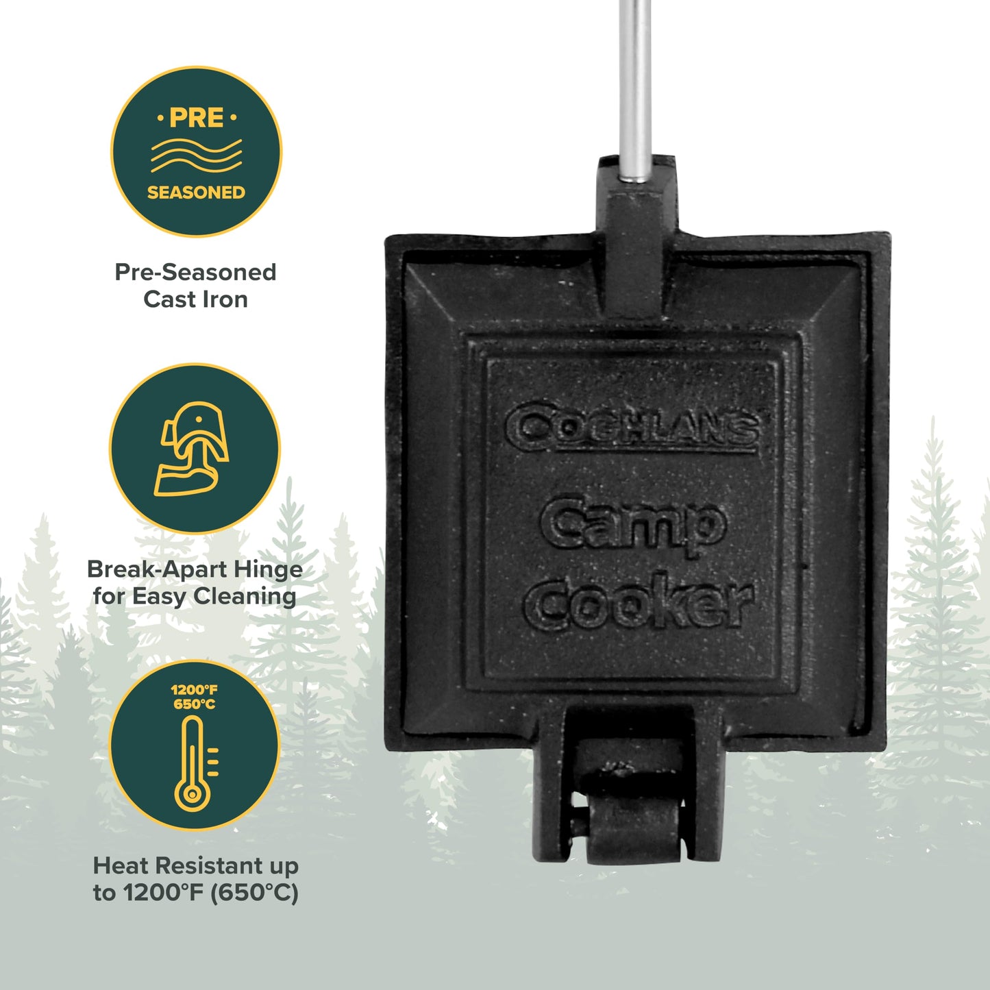 Coghlan's Cast Iron Camp Cooker - Pre-Seasoned Pie Iron Sandwich Maker with Heat-Resistant, Removable Handles, Easy-to-Clean for Toasted Pies, Grilled Sandwiches, and Meats, For Campfire Cooking 🍁 All In One Marketplace Canada