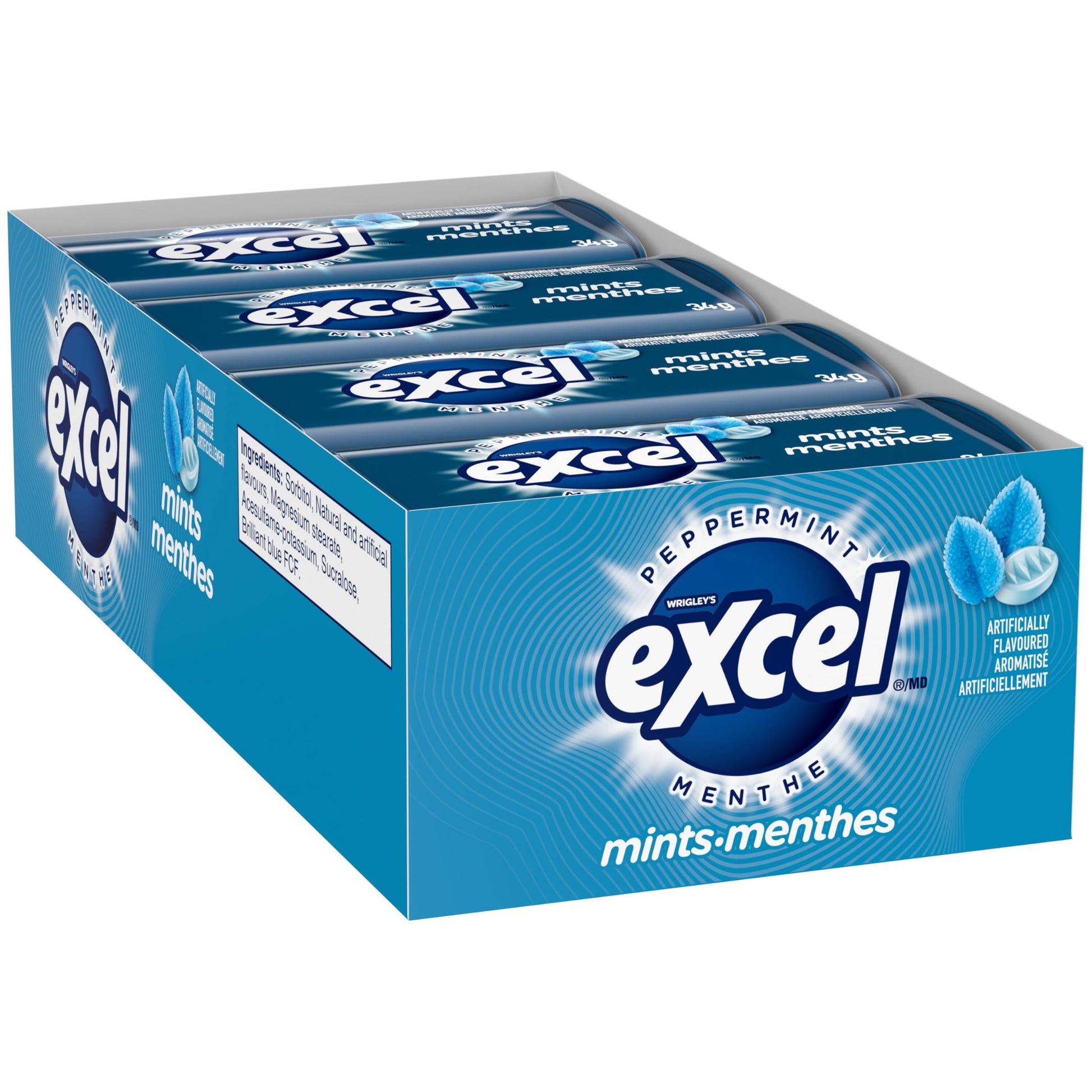 EXCEL, Peppermint Flavoured Mints, 34g, Tin, 8 Packs - Available at All In One Marketplace Canada