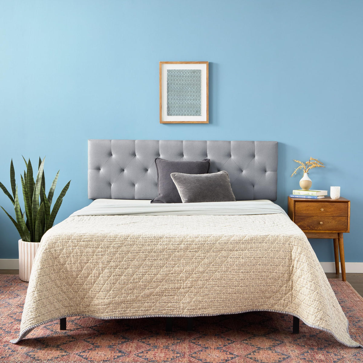 LUCID Mid-Rise Upholstered Headboard - Adjustable Height From 34” to 46” - Queen - Stone