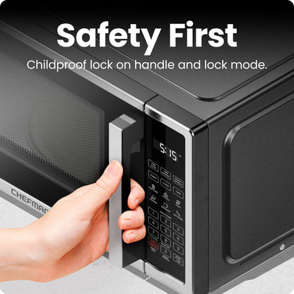 Chefman Countertop Microwave Oven 0.7 Cu. Ft. Digital Stainless Steel Microwave 700 Watts with 6 Auto Menus, 10 Power Levels, Eco Mode, Memory, Mute Function, Child Safety Lock, Easy Clean Chefman