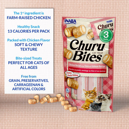 INABA Churu Bites Soft & Chewy Cat Treats, Tuna Salmon, 18ct INABA