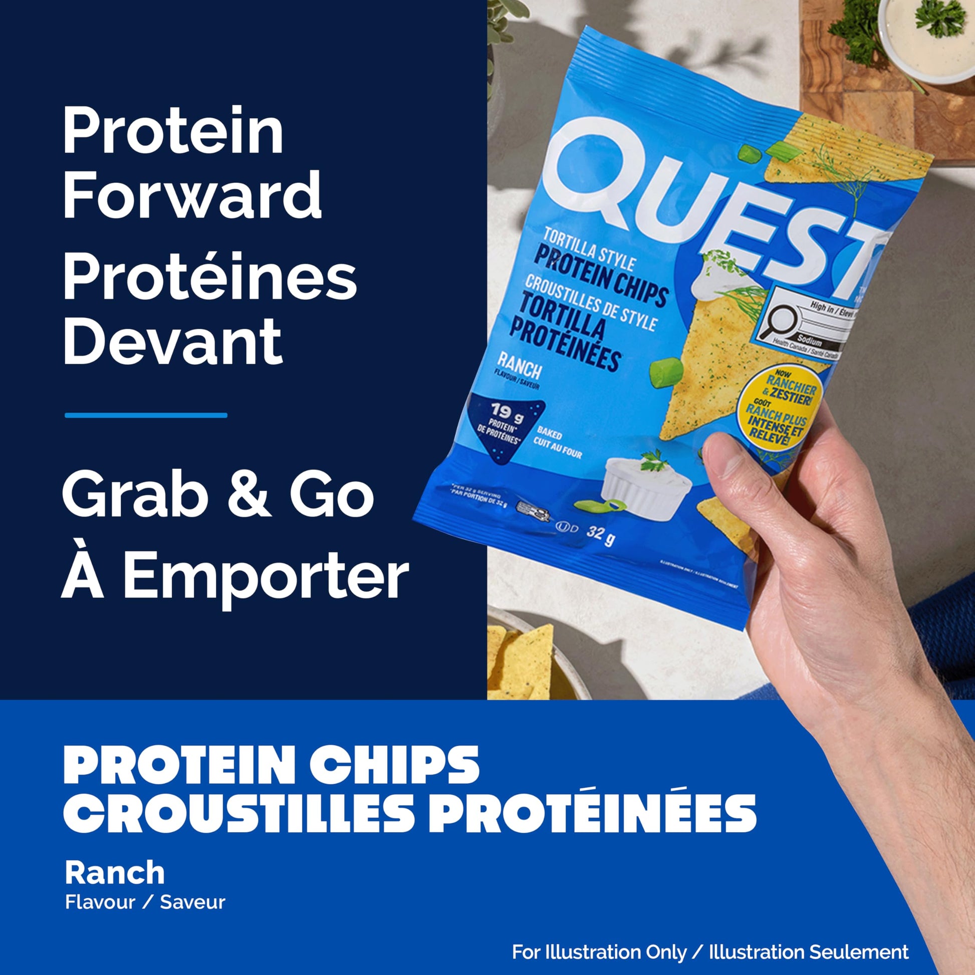 Quest Nutrition Tortilla Style Protein Chips, Ranch, High Protein, Baked, Not Fried, Gluten Free, 1g Sugar, 5g Carbs, 8ct