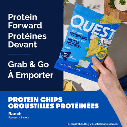 Quest Nutrition Tortilla Style Protein Chips, Ranch, High Protein, Baked, Not Fried, Gluten Free, 1g Sugar, 5g Carbs, 8ct