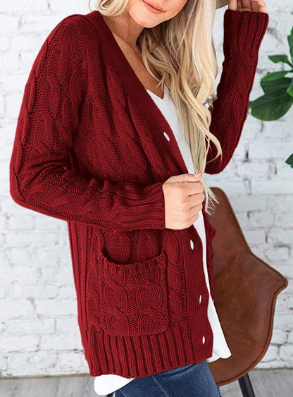 PRETTYGARDEN Women's Cable Knit Cardigan Sweaters Fall(Wine Red,S) 🍁 All In One Marketplace Canada