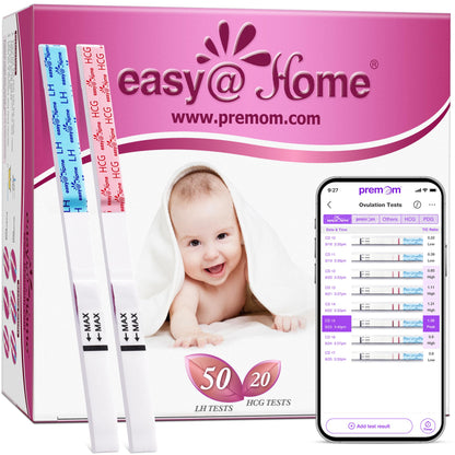 Easy@Home 50 Ovulation & 20 Pregnancy Test Strips Kits: Easy to Use Sensitive Accurate Reliable Fertility Predictor (Pink)